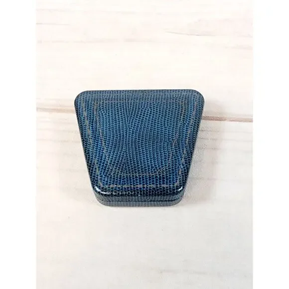 Vintage Jewelry Trinket Presentation Box Blue Metal Faux Snakeskin Velvet - Picture 5 of 14